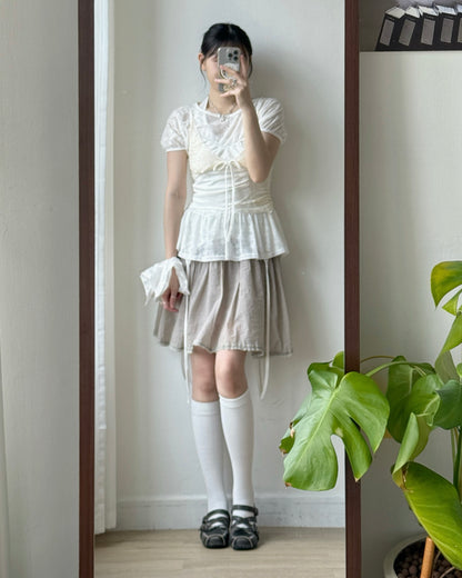 SK223 Porter Frill  Skirt - Beige | White