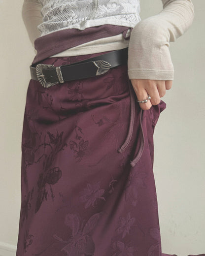 SK229 Floral Jacquard Maxi Skirt - White | Wine | Black