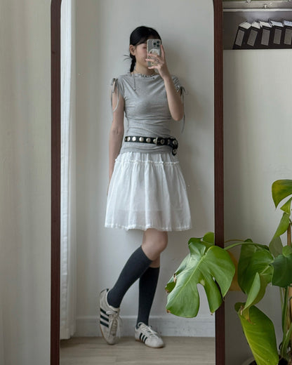 SK223 Porter Frill  Skirt - Beige | White
