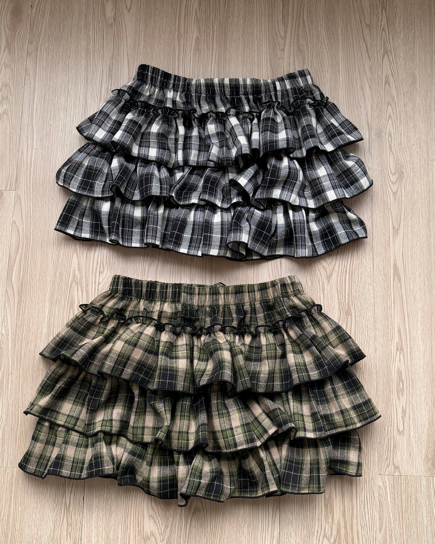 SK201 Checkered Skirt Pants - Khaki | Black