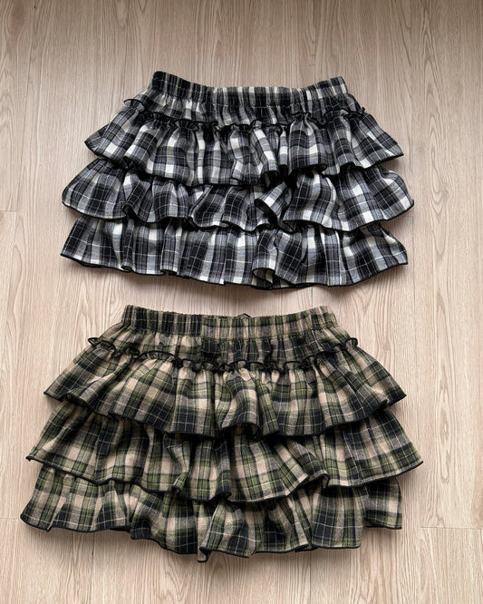 SK201 Checkered Skirt Pants - Khaki | Black