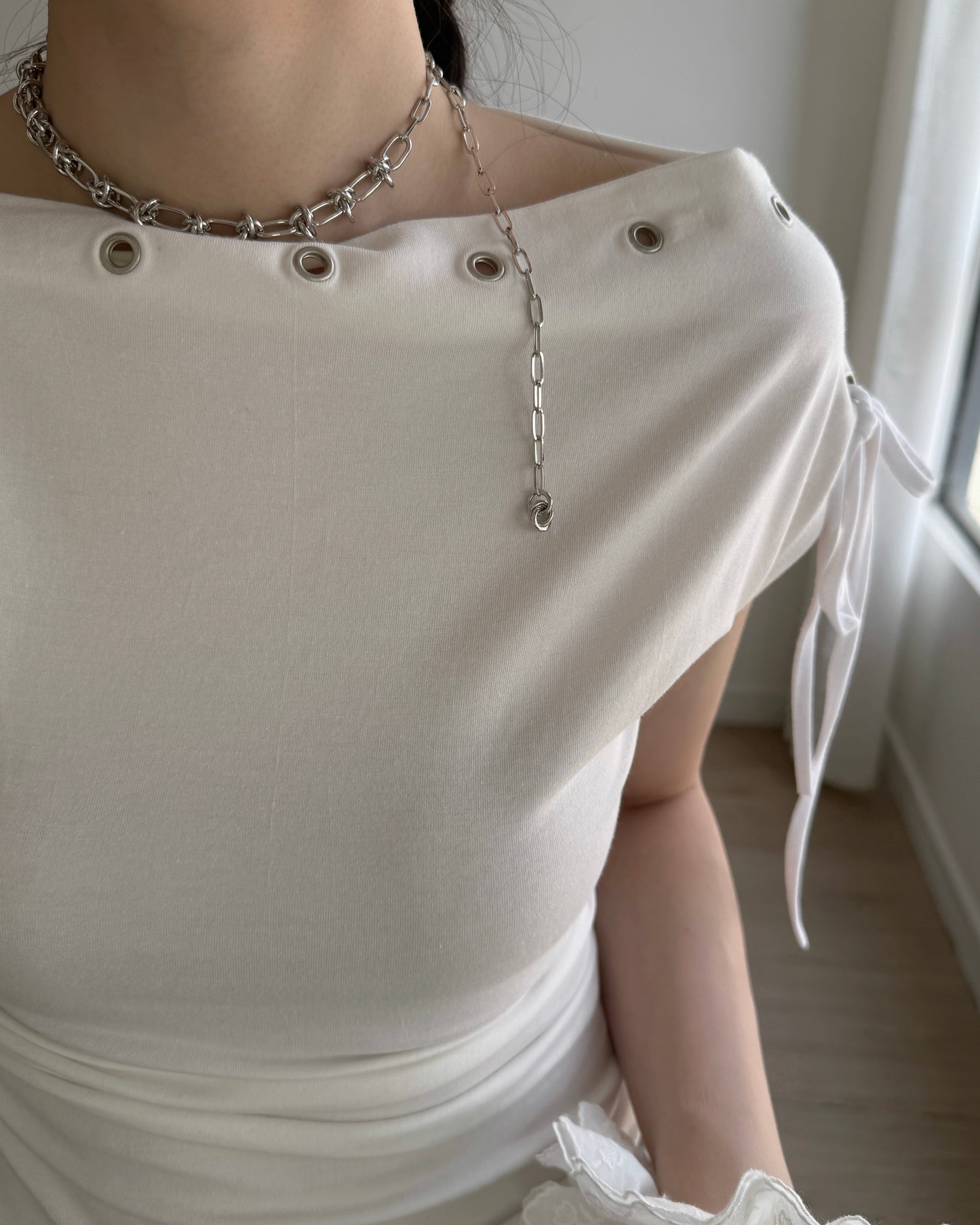 TP591 Eyelet Boat Neck Top - White | Gray | Black