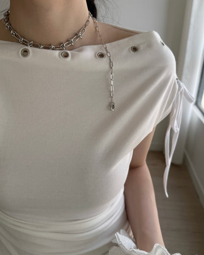TP591 Eyelet Boat Neck Top - White | Gray | Black