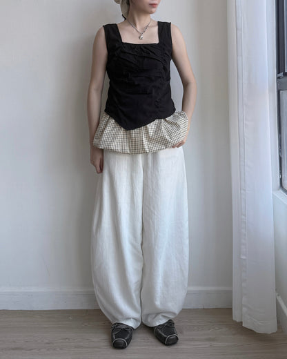 SK197 Check Balloon Skirt - Ivory | Black