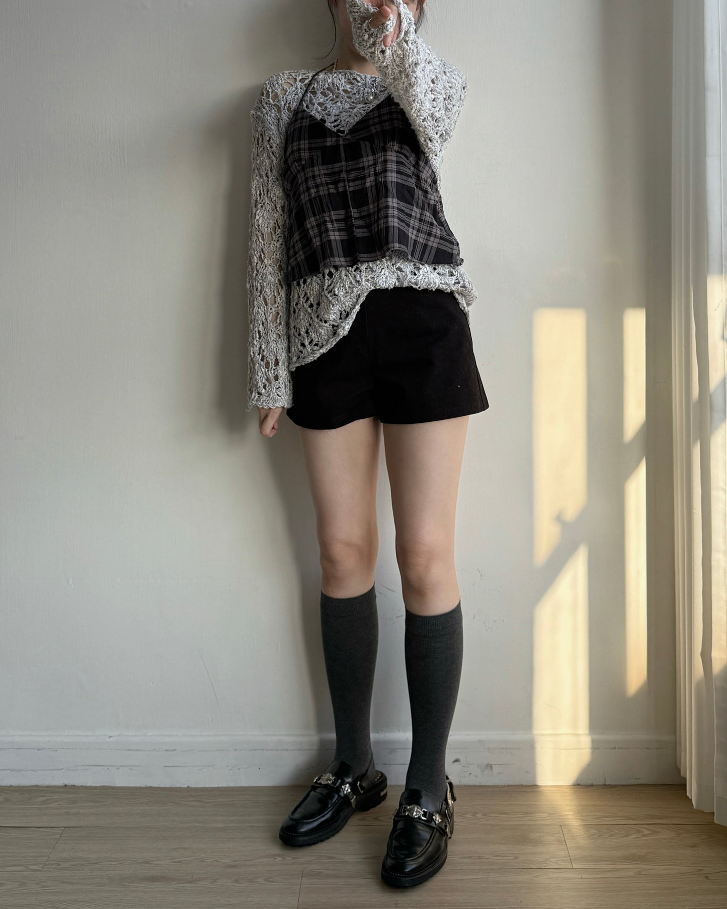 VT279 Check Scrunchie Blouse - Navy | Black