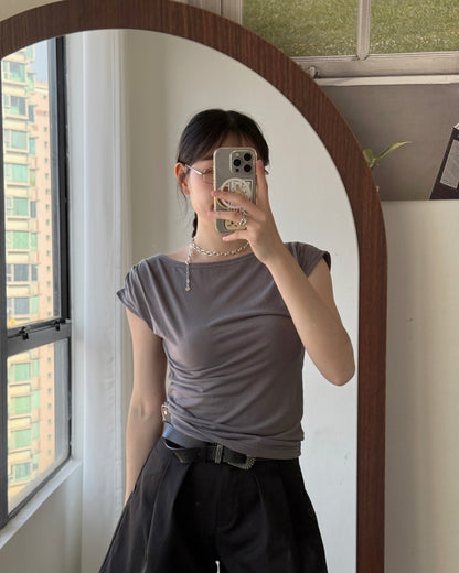 TP606 Ruched Sleeve Top - Pink | White | Charcoal