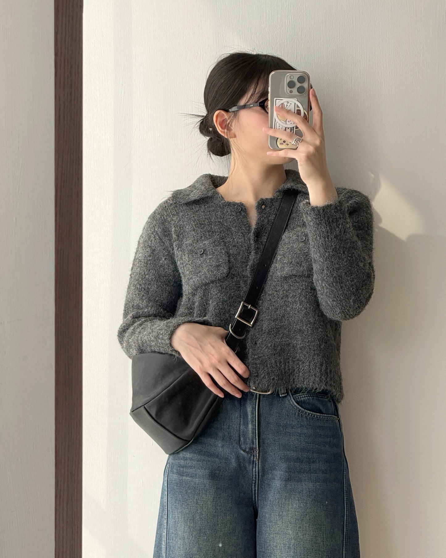 TP561 修身口袋針織上衣 - Ivory | Charcoal