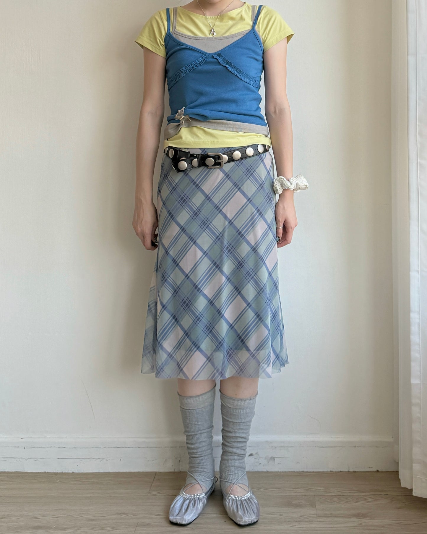 SK226 Checked Midi Skirt - Blue | Beige