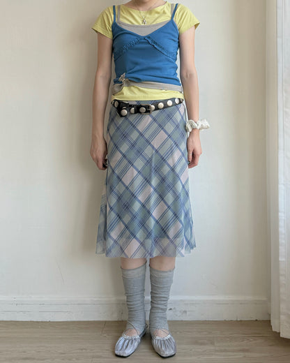 SK226 Checked Midi Skirt - Blue | Beige