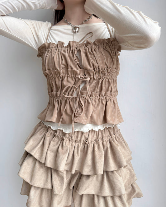 SK202 Suede Skirt Pants - Black | Beige