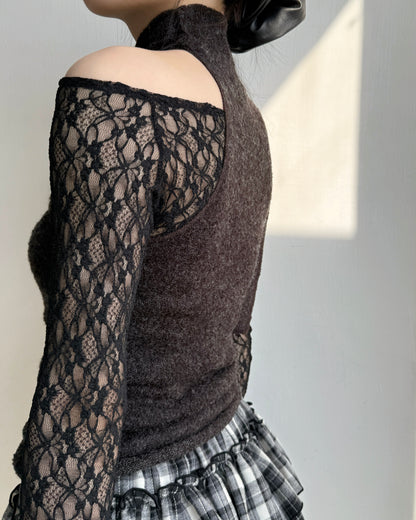 TP554 off-shoulder Lace Top - White | Black