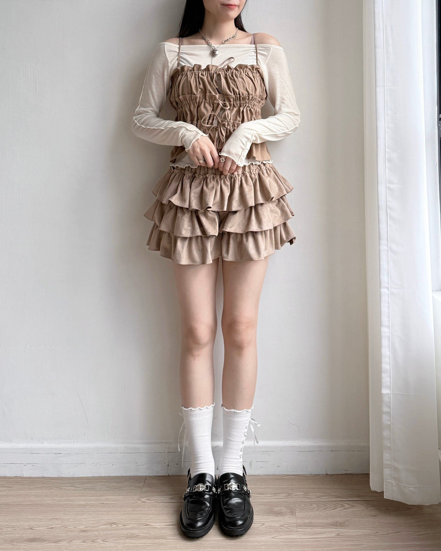 SK202 Suede Skirt Pants - Black | Beige