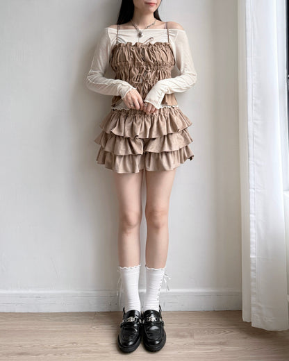 SK202 Suede Skirt Pants - Black | Beige