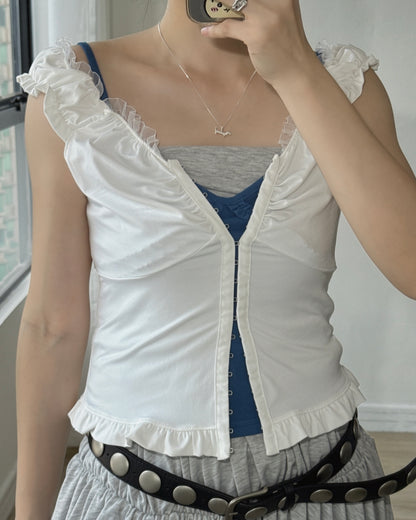 VT324 Frill Ruffle Vest - White | Black