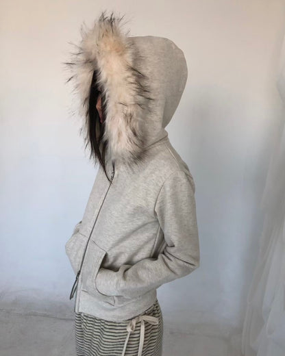 JK043 Trimmed Zip-up Jacket - Ivory | Gray