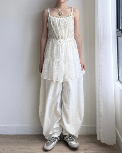 JN059 Flying Needle Wide Pants - White
