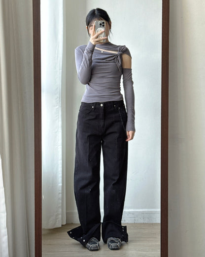 TP619 Asym Knot Cutout Top - Black | Charcoal | White