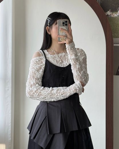 TP575 FAFA Lace Top - White | Black