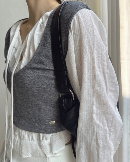 TP620 Pintuck Tie Blouse - Black | White