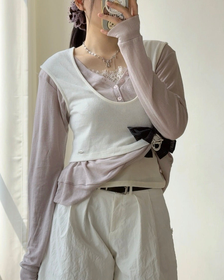 TP616 V-neck Button Sweatshirt - Black | White | Khaki | Pink