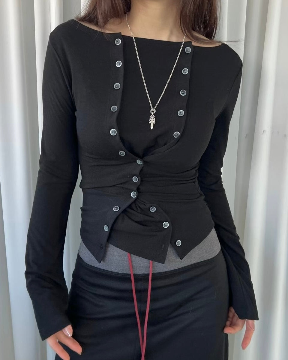 TP571 Button Top - Black | White