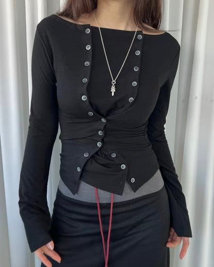 TP571 Button Top - Black | White