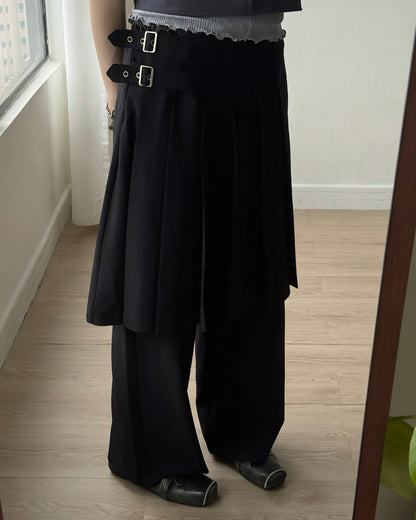 PT082 Buckle Skirt Pants - Black | Stripes