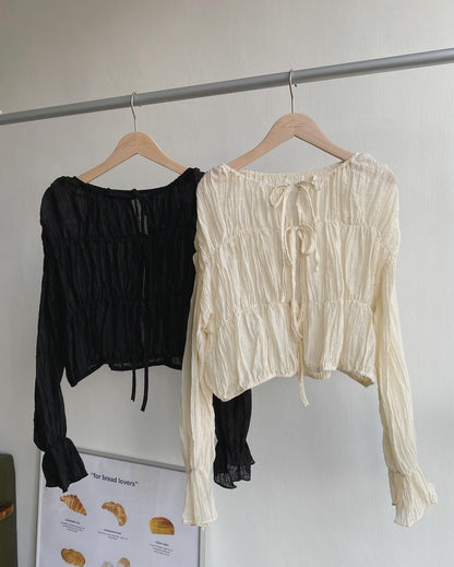 現貨 TP475 Ribbon 2Way Blouse - Ivory | Black
