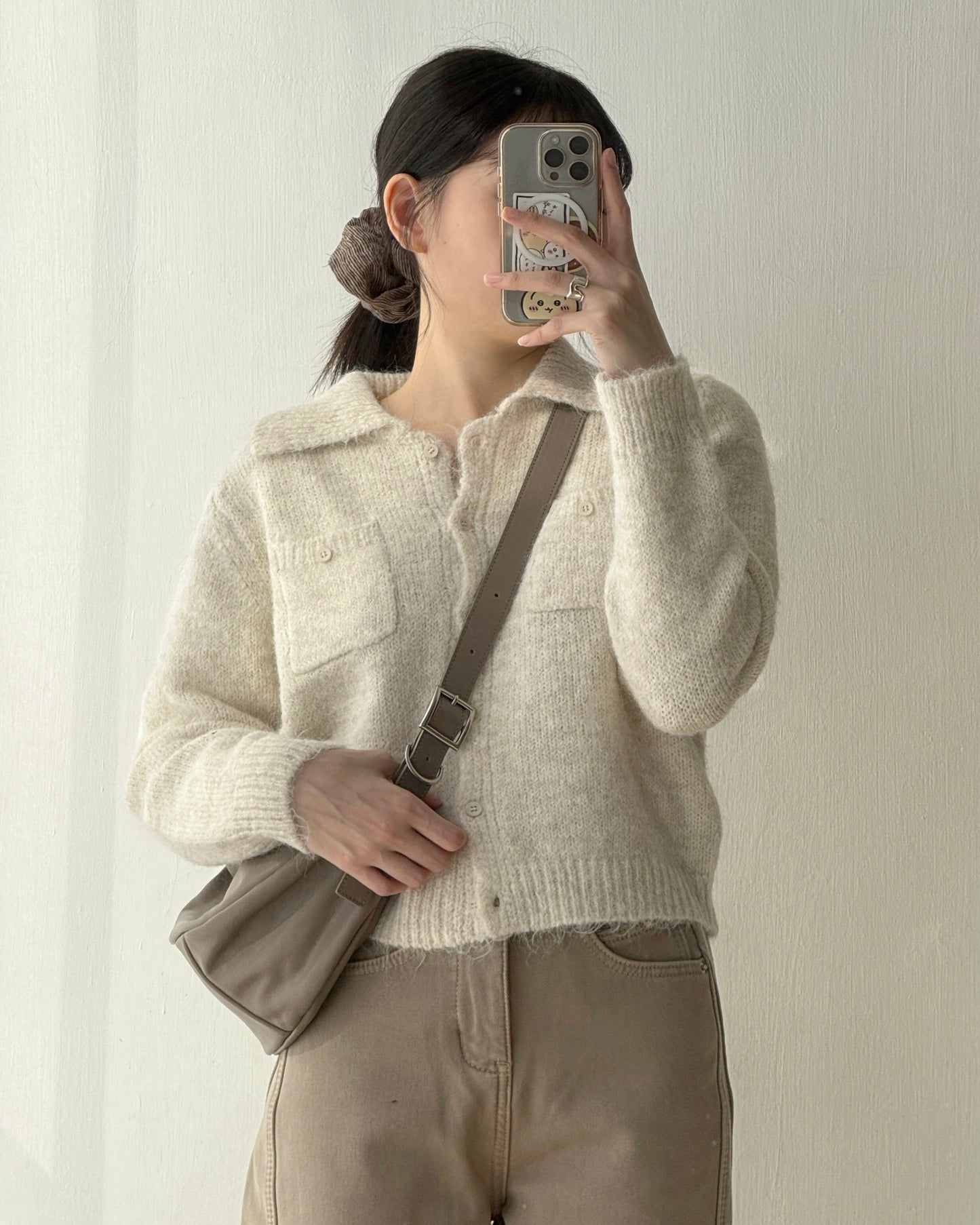 TP561 修身口袋針織上衣 - Ivory | Charcoal