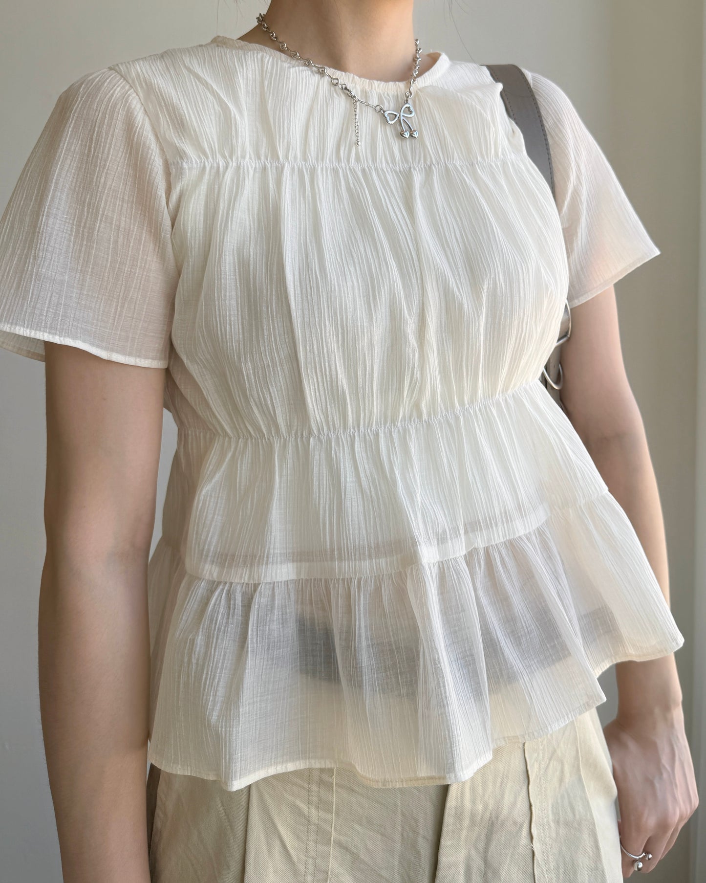 TP525 Frill Blouse - Ivory | Black
