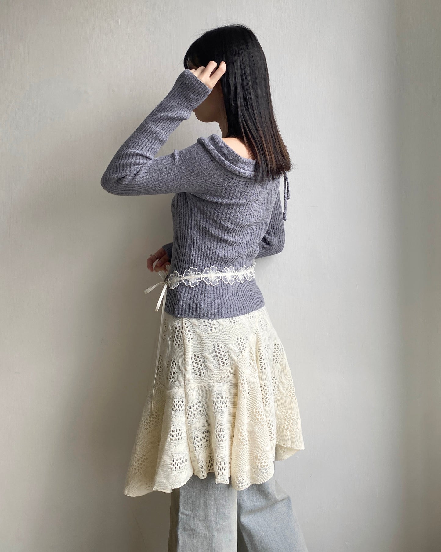 現貨 SK179 Twist Pattern 2Way Skirt - Ivory | Gray