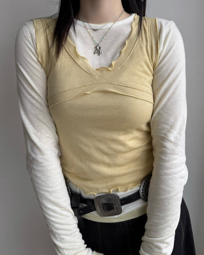 VT277 Ruffle Vest - White | Yellow | Brown | Purple | Charcoal