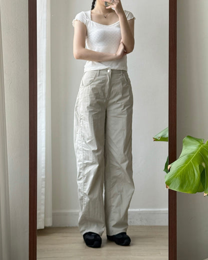 PT085 Cut-out Curved Pants - Beige | Ivory | Charcoal