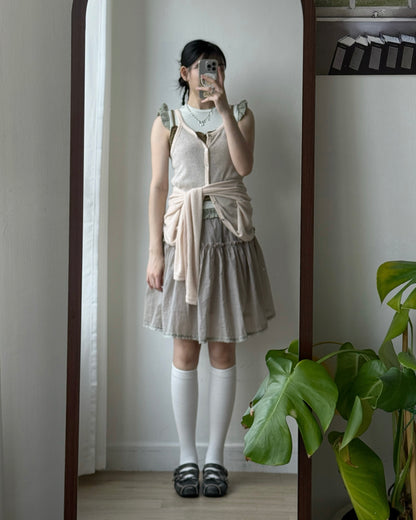SK223 Porter Frill  Skirt - Beige | White