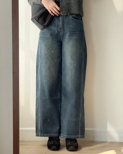 JN062 內有毛毛直筒牛仔褲 - Beige | Blue