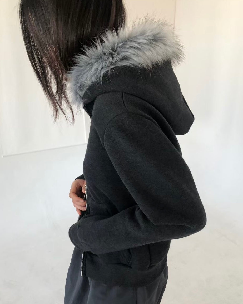 JK043 Trimmed Zip-up Jacket - Ivory | Gray