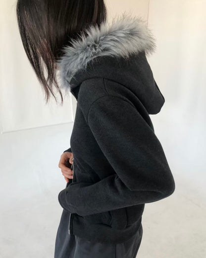 JK043 Trimmed Zip-up Jacket - Ivory | Gray