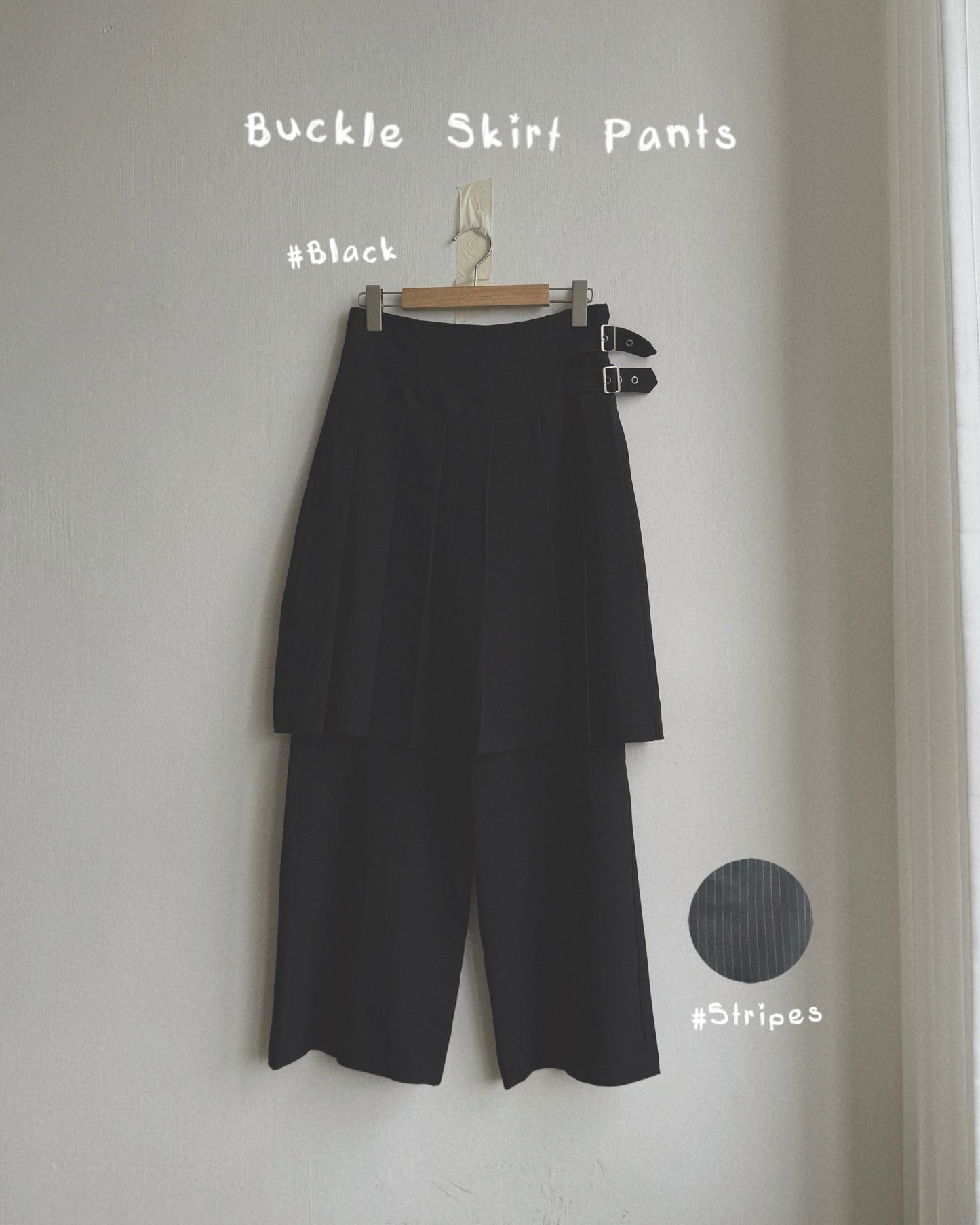 PT082 Buckle Skirt Pants - Black | Stripes