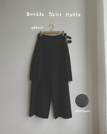 PT082 Buckle Skirt Pants - Black | Stripes