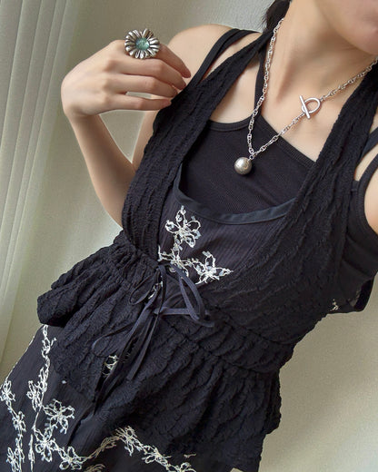 VT297 Floral Vest OPS - White | Black