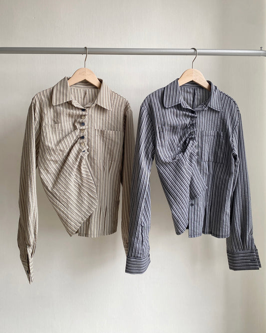 現貨 TP506 2Way Stripe Shirt - Beige | Navy
