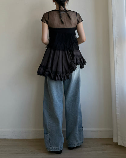 SK224 Lace Pleated Skirt/Tube Top - White | Black