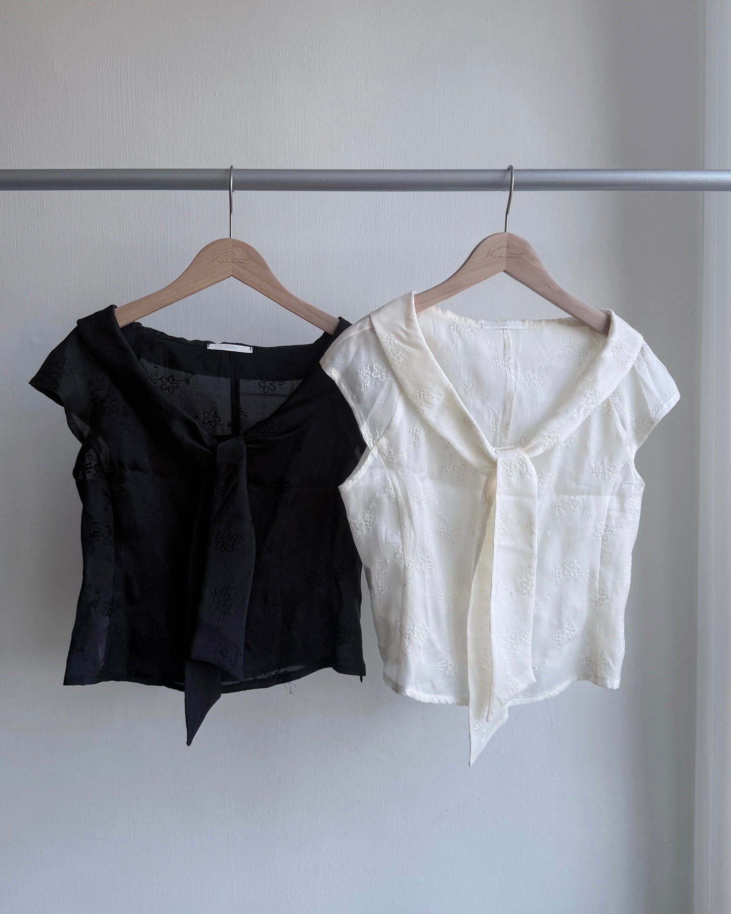 TP534 Floral Embroidered Blouse - Ivory | Black