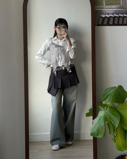 VT281 Lace Frill Vest - Ivory | Gray | Black