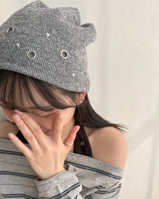 KA389 Knit Hat - Gray | Ivory | Black