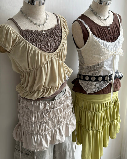 VT321 2way Shirred Layer Vest&Skirt - White | Black | Beige