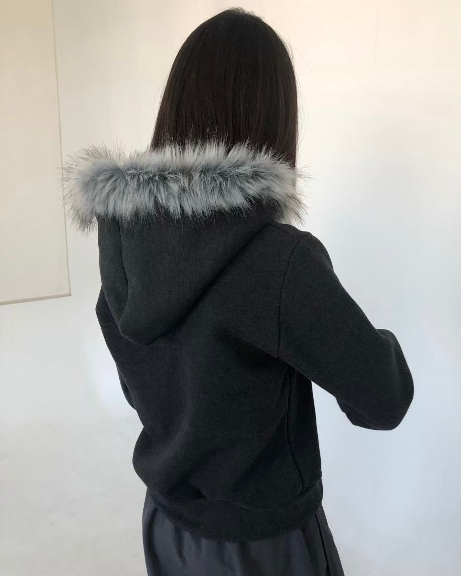 JK043 Trimmed Zip-up Jacket - Ivory | Gray