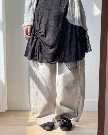 DS285 Lace-trimmed Shirred Patch OPS - Ivory | Black