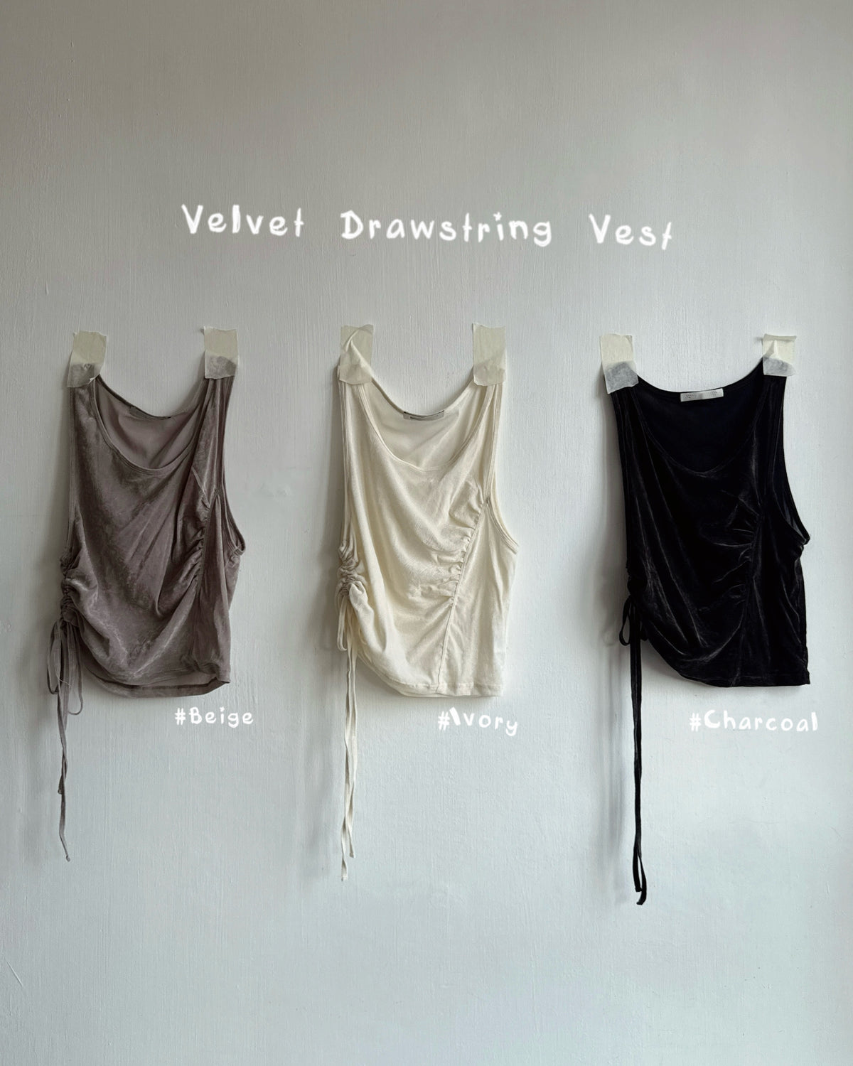 VT332 Velvet Drawstring Vest - Ivory | Beige | Charcoal