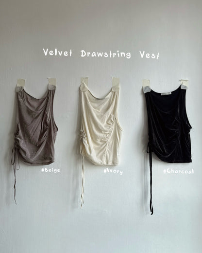 VT332 Velvet Drawstring Vest - Ivory | Beige | Charcoal